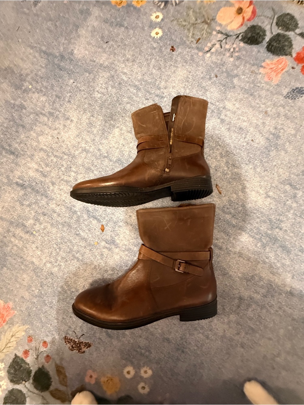 Ecco Brown Leather Mid-Calf Buckle Boots